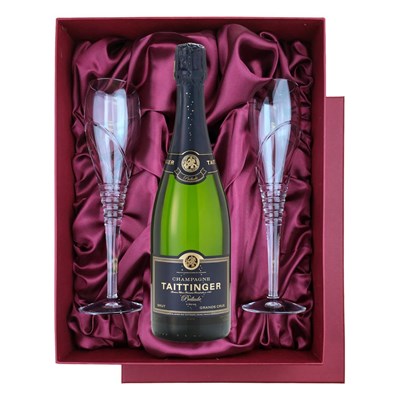 Taittinger Prelude Grands Crus 75cl in Red Luxury Presentation Set With Flutes
